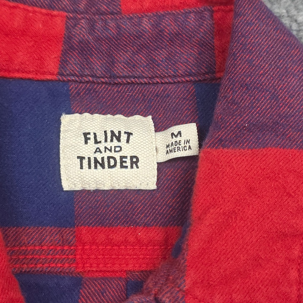 Flint And Tinder Shirt Mens Medium Red Blue Plaid Flannel Button Up Made USA - Picture 3 of 10